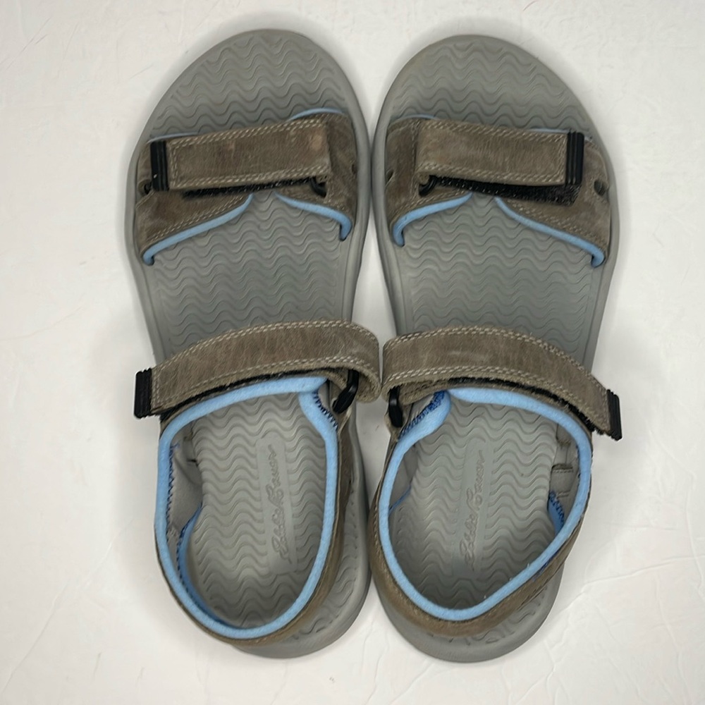 Eddie Bauer Velcro  dark grey with light blue sandals women’s size 10